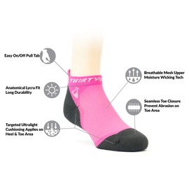 Thirty48 Ultralight Athletic Running Socks for Men and Women with Seamless Toe, Moisture Wicking, Cushion Padding (Medium - Women 7-8.5 // Men 8-9.5, [3 Pairs] Pink/Gray)