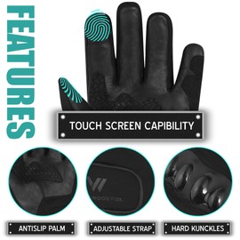 WESTWOOD FOX Motorbike Gloves for Men and Women. Winter Waterproof Thermal Touchscreen Leather Motorcycle Gloves for BMX ATV MTB Racing and Outdoor Activities (BLACK, XL)