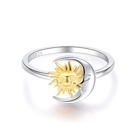ZGBY Sun and Moon Ring 925 Sterling Silver Crescent Moon Sun Rings for Women Teens Lovers jewelry gifts (Sun Moon Ring, 7)