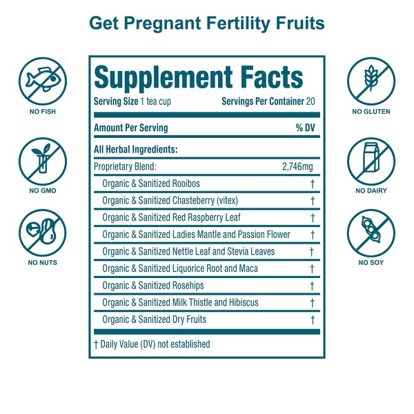 Secrets Of Tea - Get Pregnant Fertility Tea - USDA Organic Fruit Tea for Natural Fertility Support - 40 Servings - Improves Hormone Balance for Women & Cycle Regulation