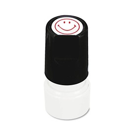 Universal Round Message Stamp, Smiley Face, Pre-Inked/Re-Inkable, Red (10080)