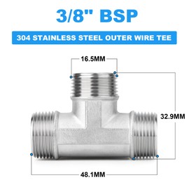 ERGAOBOY 5 Pcs Stainless Steel 304 3/8" BSP Male T Shaped 3 Way for Water/Oil/Gas