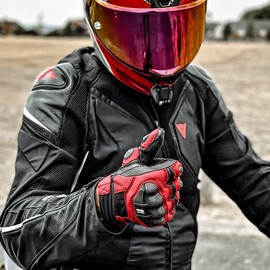 Harssidanzar Motorcycle Gloves for Men and Women, Full Finger Motorcycle Powersports Knuckle Protection Road Racing Gloves KM046,Oxblood/Black, Large