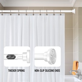 MAXDA Adjustable Tension Shower Curtain Rod 42-72inches, Premium Rustproof, No Drill, Anti-Slip Spring Tension Shower Curtain Rod - White