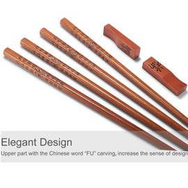 Chopstick Reusable Chinese FU/Fortune Chopsticks with Holder and Carrying Bag Chinese Traditional Stylish Gift Set（2 Pairs）