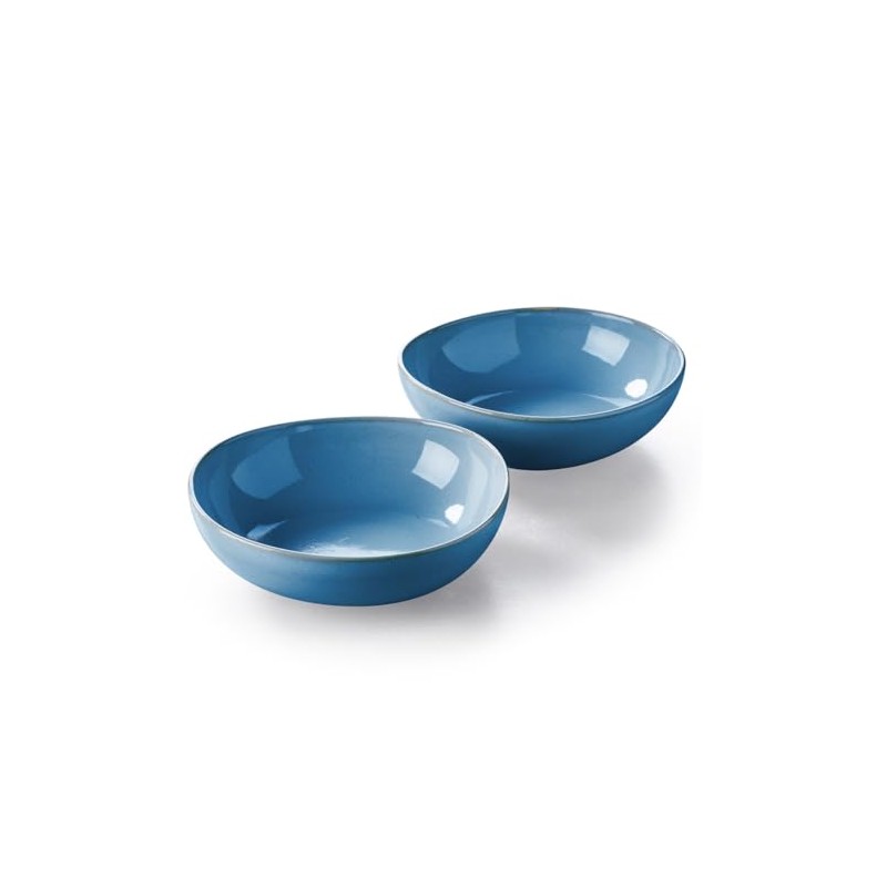 Keltum Smokey Blue Glazed Stoneware Serving Bowls, Set of 2,