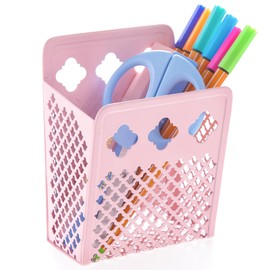 zeyce Magnetic Pen Holder, Mesh Metal Strong Magnet Dry Erase Marker Holder Pencil Organizer Small Items Basket for Refrigerator, Whiteboard, Locker Accessories-Pink