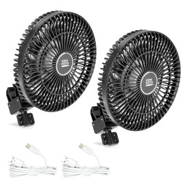 KEMIMOTO 2-Pack Golf Cart Fan with 3 Light Modes & 6-Speed, Battery Operated Fan for Golf Cart, Forklift, Compatible with EZGO Valor RXV Club Car Evolution, Fit for 0.2''-1.5'' Tube