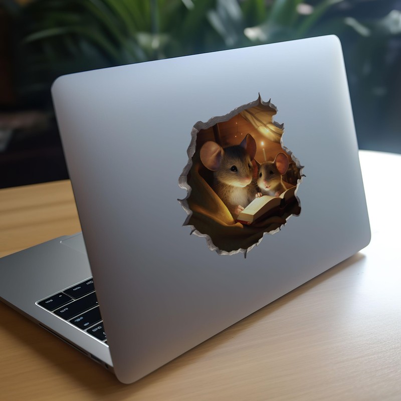 Parent and Child Mice Reading in Mouse Hole Decal -