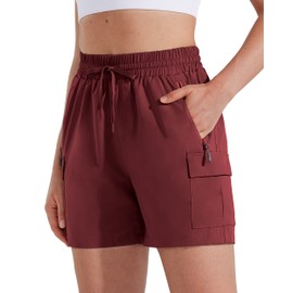 MASKERT Women's Hiking Cargo Shorts Quick Dry Athletic Golf Shorts 5 Inches Lightweight Running Summer Casual Shorts with Pockets, Ruby Wine XS