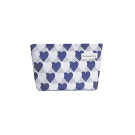 The Summer Swan | Large Aesthetic Makeup Bag | Floral Makeup Bag | Mid-day Clutch | Period Kit Bag | Hygiene Bag | Skincare Bag | Cute Makeup Bag, Valentine Hearts Blue, Fabric Cosmetic Bag With