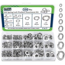 Vifmy SAE Spring Lock Washers Assortment Kit(550 Pack), #6#8#10#12 1/4" 5/16" 3/8" 1/2" SAE Split Lock Washer Set, 304 Stainless Steel Lock Washers for Screws Bolts