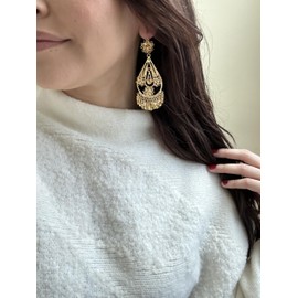 Folklorico Mexican Filigree Gold Earrings - Traditional Jewelry from Oaxaca, Flower Tear Drop, Mexican Earrings