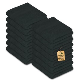 Softolle Premium Wash Cloths - 100% Combed Ring Spun Cotton WashCloth - Pack of 12 Luxury Washcloths – Ultra Soft Face Towels - Highly Absorbent Wash Cloth for Face- 13" x 13" Inches (Black)