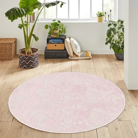 HomeNette Machine Washable Round Rug, 80 cm Non Slip, Non Shedding, Waterproof, Pink Round Rugs, Throw Rug for Living Room, Kitchen, Bathroom, Small Circle Rug, Tokyo Collection Area Rugs