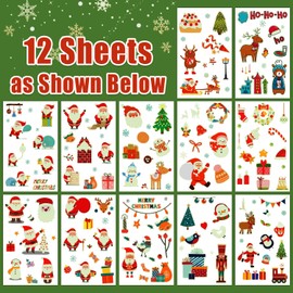 Partywind Luminous Christmas Tattoos for Kids Stocking Stuffers, Christmas Party Supplies Favors Decorations for Glow Party Decor, Xmas Holiday Goodie Bag Fillers for Boys Girls (12 Sheets)