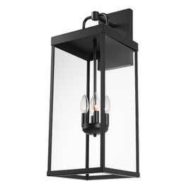 Diyel Outdoor Wall Sconce Light, 28 Inch Tall Transitional Exterior Wall Bracket Lighting with Clear Glass, Modern Anti-Rust Outside Black Carriage Lantern Lamp for Front Porch Corridor Doorway Patio