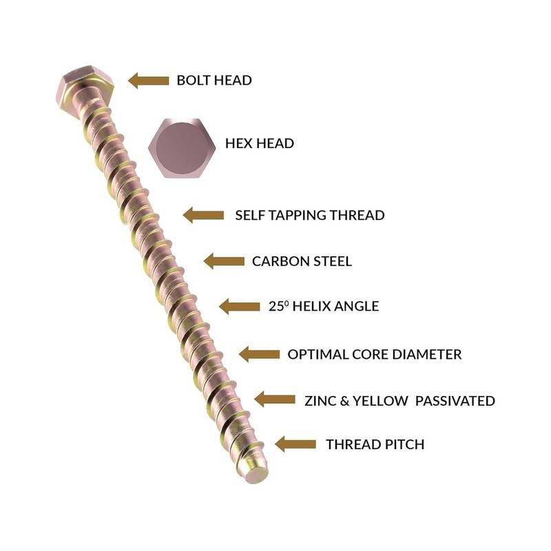 8 Pack, M10 x 150 Masonry Concrete Anchor Bolt Screw
