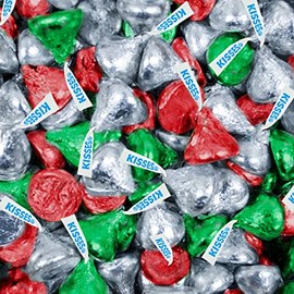 Hershey Kisses - Bulk - Red, Green and Silver - Christmas - Holiday Milk Chocolate Kisses - 1lb