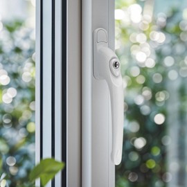 FixRello Universal Inline uPVC Window Handle – Lockable, Ambidextrous, Multi-Spindle – White with White Button (2 Pack)