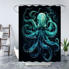 Octopus Shower Curtain Green Octopus Tentacles Ocean Vintage Sea Wildlife Kraken Coastal Nautical Decor Bathroom Curtain Set with Hook
