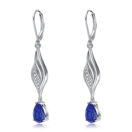 OLIVIASO Sapphire Earrings for Women, 925 Sterling Silver Dangle Drop Earrings, Statement Infinity Leverback Earring Birthday Gift for Her