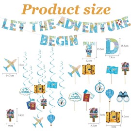 20 PCS Bon Voyage Party Decorations – ‘Let the Adventure Begin’ Travel Theme Decor Set with Banner, Cupcake Toppers, and More – Farewell, Retirement, Graduation & Going Away Party Supplies
