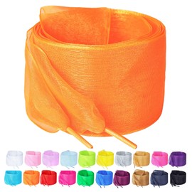 Booyckiy Ribbon Shoe Laces for Women, 4cm Wide Fashion Sheer Tulle Shoelaces for Sneakers, Satin Silk Laces, Orange, 47inch(120cm)