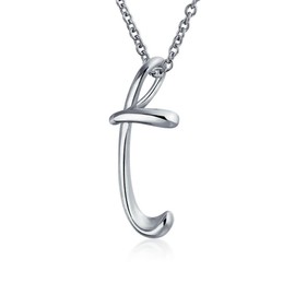 Bling Jewelry Buchstabe T Cursive Alphabet Skript Initiale Anhänger Halskette Für Frauen .925 Sterling Silber 18 Zoll