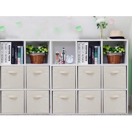 STORAGEIDEAS Storage Cubes, 11 Inch Cube Storage Bins, Set of 10, Fabric Foldable Storage Bins With Handles, Closet Storage Organizer Bins, Cubby Clothing Storage Baskets for Shelves, Beige