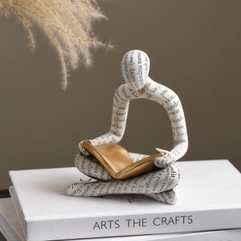 White Thinker Reading Statues for Home Decor Modern Shelf Decor Accents Abstract Sculptures Bookcase Decor Resin Figures for Living Room Office Coffee Table Decorations Gifts for Women