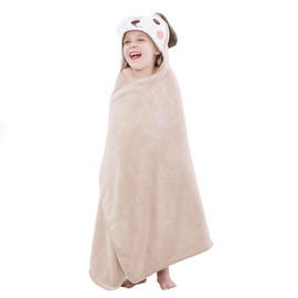 Flannel Fleece Animal Hooded Soft Children's Hooded Cloak Cartoon Baby Coral Fleece Kids Bath Towel (Pink)