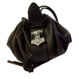 Mjölnir Thor Hammer Small Leather Bag Money Cat Colour Black, black, Vintage with Norse motif