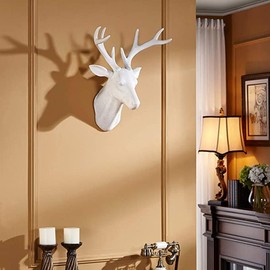 Deer Antlers Wall Sculpture 20 x 16 x 12 inches Faux Taxidermy Animal Wall Hanging (White)