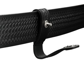 Handcuff Strap Black Leather Basketweave, Silver Snap, 3.5