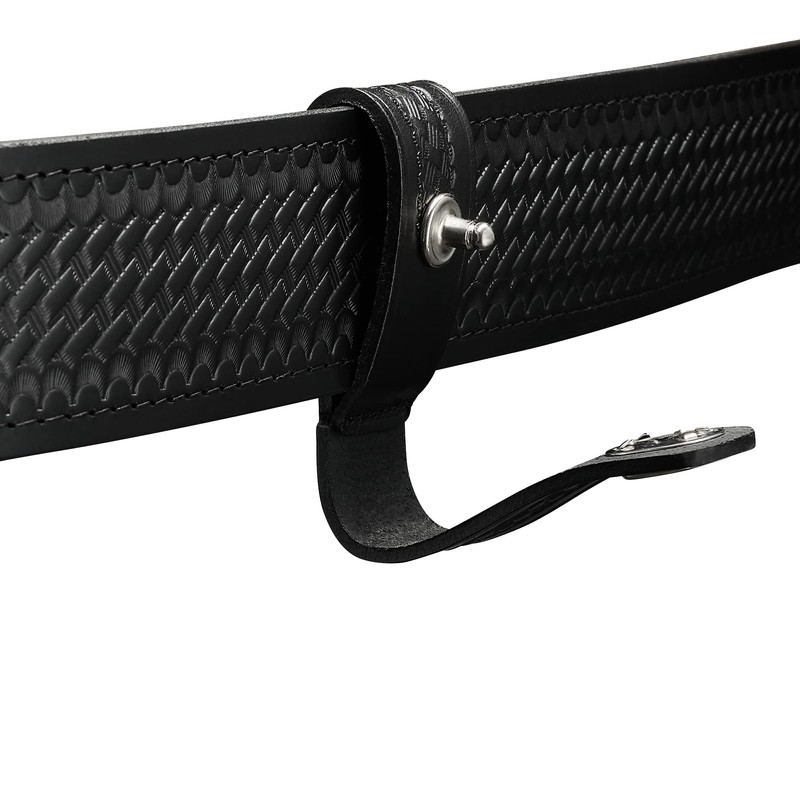 Handcuff Strap Black Leather Basketweave, Silver Snap, 3.5