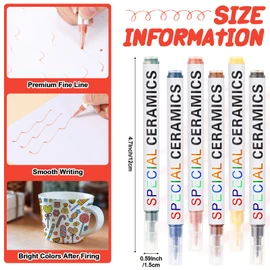 Marspark 6 Pcs Underglaze Colored Pen for Pottery Ceramics Underglaze Marker DIY Ceramic Decorating Paint Pen for Porcelain Pottery
