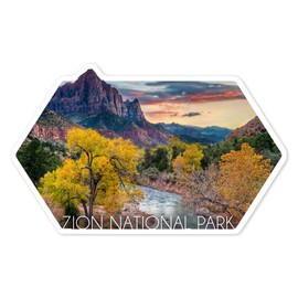 Die Cut Sticker Zion National Park, Utah, Watchman and The Virgin River, Contour Vinyl Sticker 3 to 6 inches, (Waterproof Decal for Cars, Water Bottles, Laptops, Coolers), Large