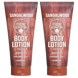 Viking Revolution Viking Revolution Sandalwood Body Lotion for Men C Mens Lotion for Dry Skin with Shea Butter, Hyaluronic Acid and Vitamin B5 C Nourishing Mens Body Lotion for Hydrated and Smooth Skin (8oz, 2 Pack)