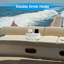 Pontoon Cup Holder, Double Drink Holder for Boat, Stainless Steel Cup Holders for Pontoon Boat, Yacht, RV,Car (White)