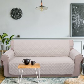 U-NICE HOME Reversible Sofa Cover Couch Cover for Dogs with Elastic Straps Water Resistant Furniture Protector for Pets Couch Cover for 3 Cushion Couch (Sofa, Beige/Beige)