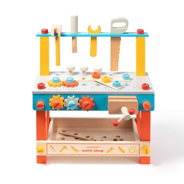 ROBUD Wooden Play Tool Workbench Set for Kids Toddlers, Construction Tool Playset Toys Gift for Boys Girls