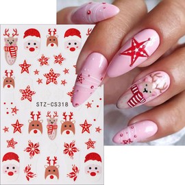 6Sheets Christmas Snowflake Elk Nail Stickers Xmas Winter 3D Self-Adhesive Cute Animal Santa Claus Nail Decals Shiny Cute Cartoon Winter Xmas Holly New Year Nail Design for Women Nail Art Decoration