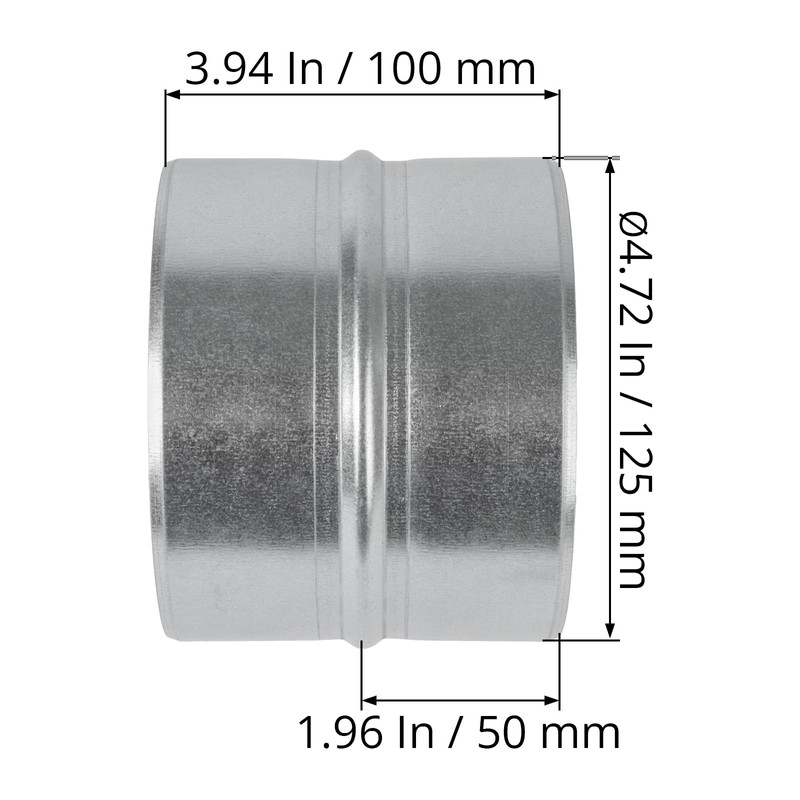 5'' Inch Galvanised Steel - Metal Duct Connector, Straight Pipe