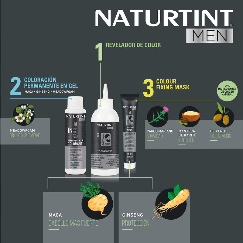 Naturtint Men Bio-Based, Ammonia-Free Permanent Colouring for Men, 100% Grey