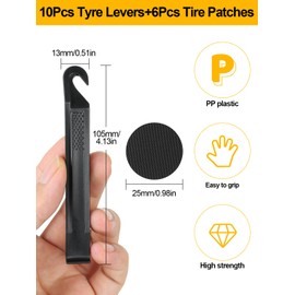 Sheryl&Rain 10Pcs Tyre Levers for Bicycles,Bike Tyre Levers with 6Pcs Tire Patches,plastic Tyre Lever,Bicycle Tyre Levers,Tyre Spoon Changing Tool,Tire Levers Bicycle for MTB and Road Bicycle Tires