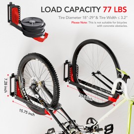 3-Pack Swivel Bike Rack Wall Mount, Bike Hangers for Garage, Space-Saving Vertical Bike Holder, Holds up to 77 lbs, Bicycle Wall Hanger Storage, No Heavy Lifting Required Indoor Hanging Bike Rack-Red