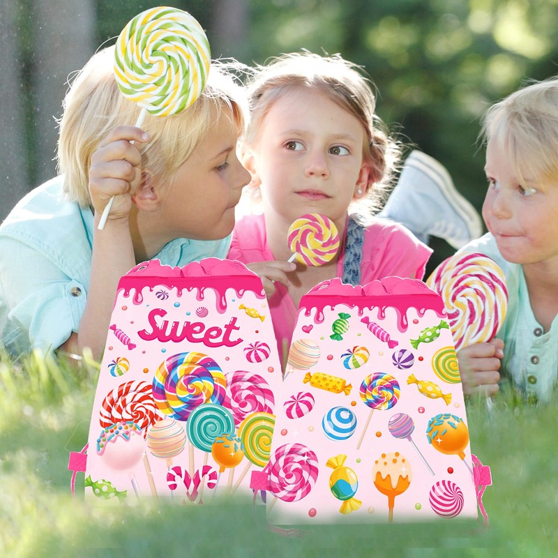 12 Pcs Lollipop Drawstring Non Woven Bag Pink Drawstring Backpack