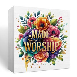 Positive Floral Christian Gifts for Women Religious Bible Verse Wooden Box Sign Rustic Desk Decor Decorative Farmhouse Table Office Decorations Desk Office Accessories Corner Wood Block Plaque