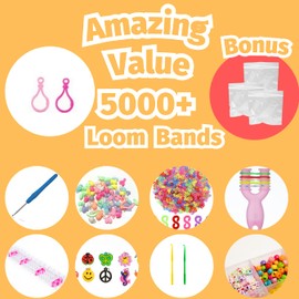 Loomartic 5000+ Colorful Rubber Loom Bands Starter Kit Premium Quality Loom Bands kit in 20 Unique Colors with Beads and Other Accessories for Friendship Bracelet Making kit in Craft Storage Box